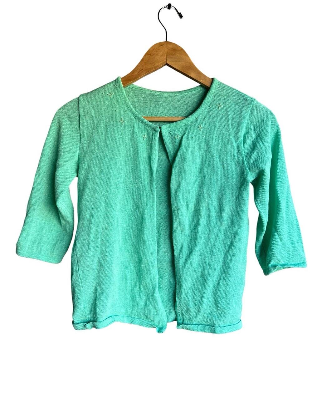 Sans Gene Beaded Knitted lightweight Mint Green Cardigan Sweater size SMALL